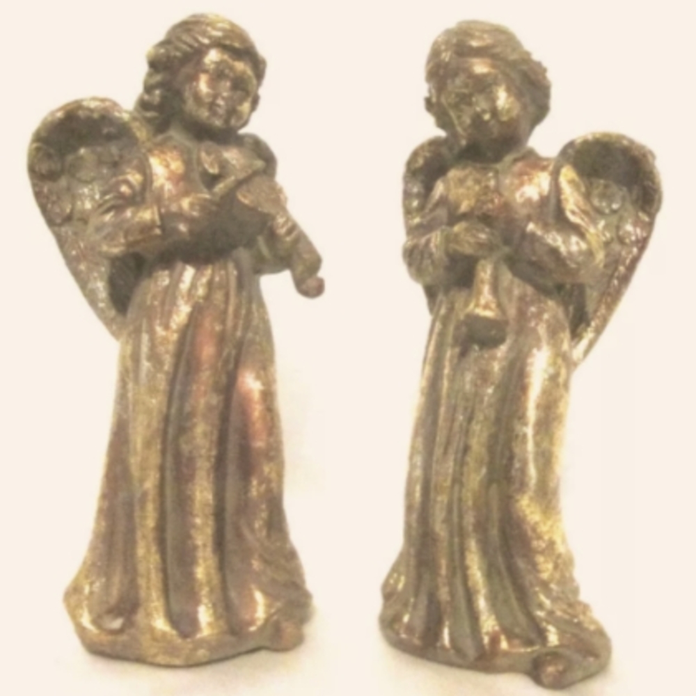 Two gold Angel figurine candle holders 7 in tall